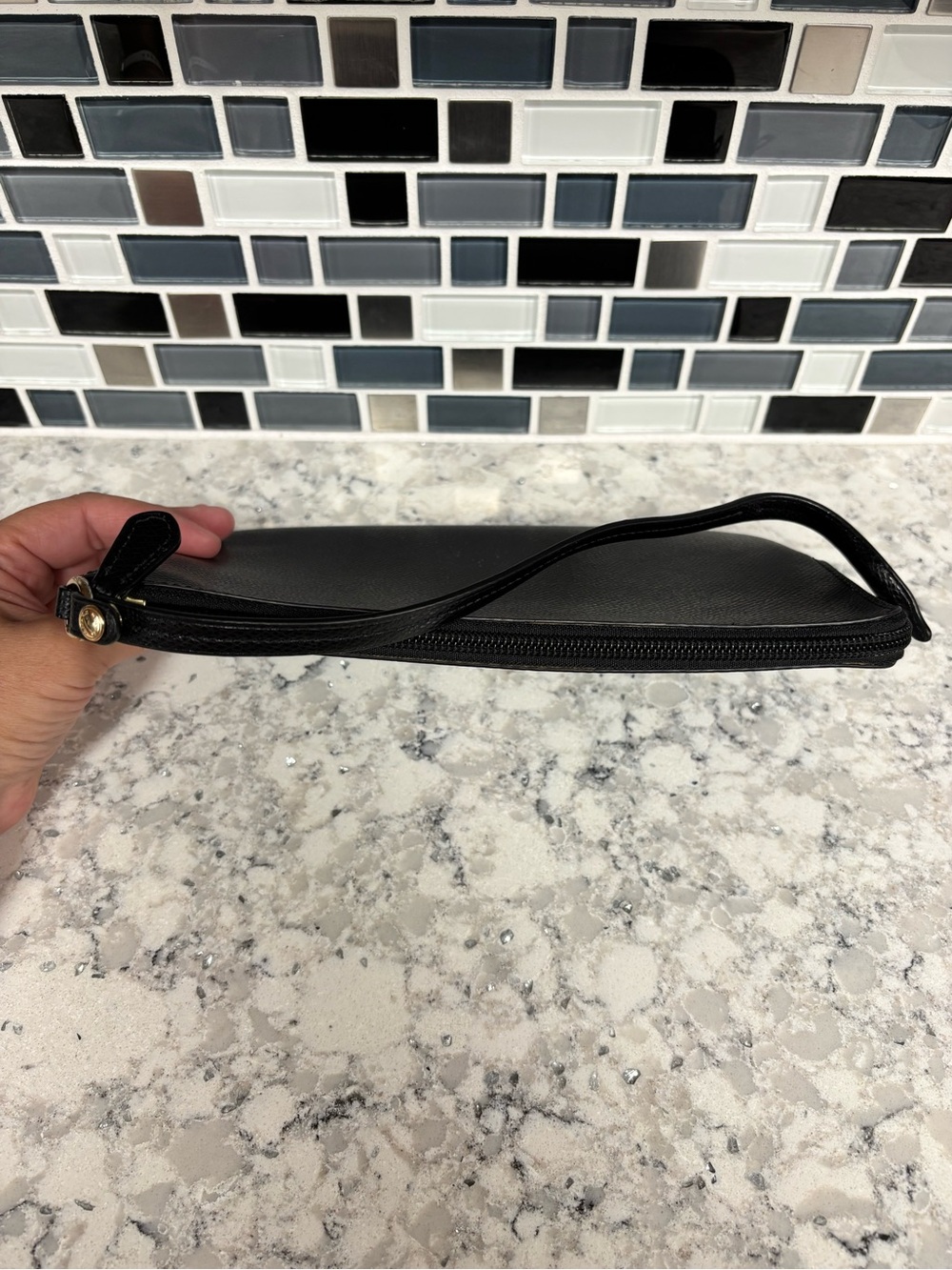 Coach Black Leather Logo Wristlet Clutch with White Print - Picture 3 of 13